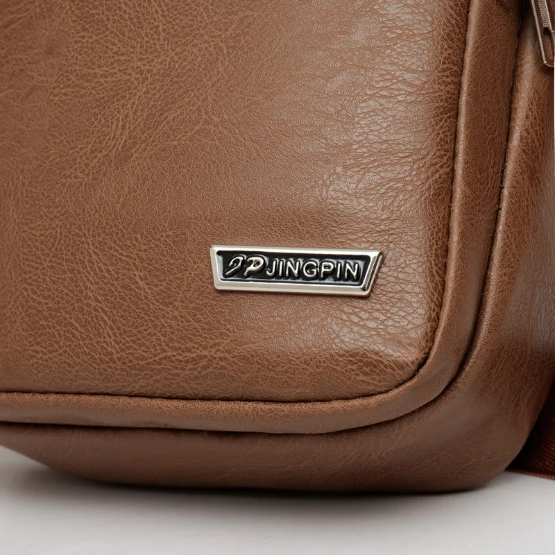 Men's Bag, PU Leather Single Shoulder Bag Multi Layer Zipper Large Capacity Crossbody Bag Daily Use Work Travel Business Commute