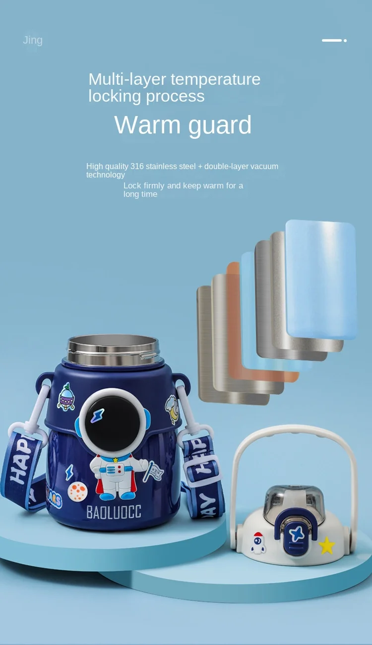 Description Picture 4 of itemChildren's Thermos Cute Girls' Water Bottle 850ML Large Capacity Astronaut Stainless Steel Thermos Children's Student Water Cup