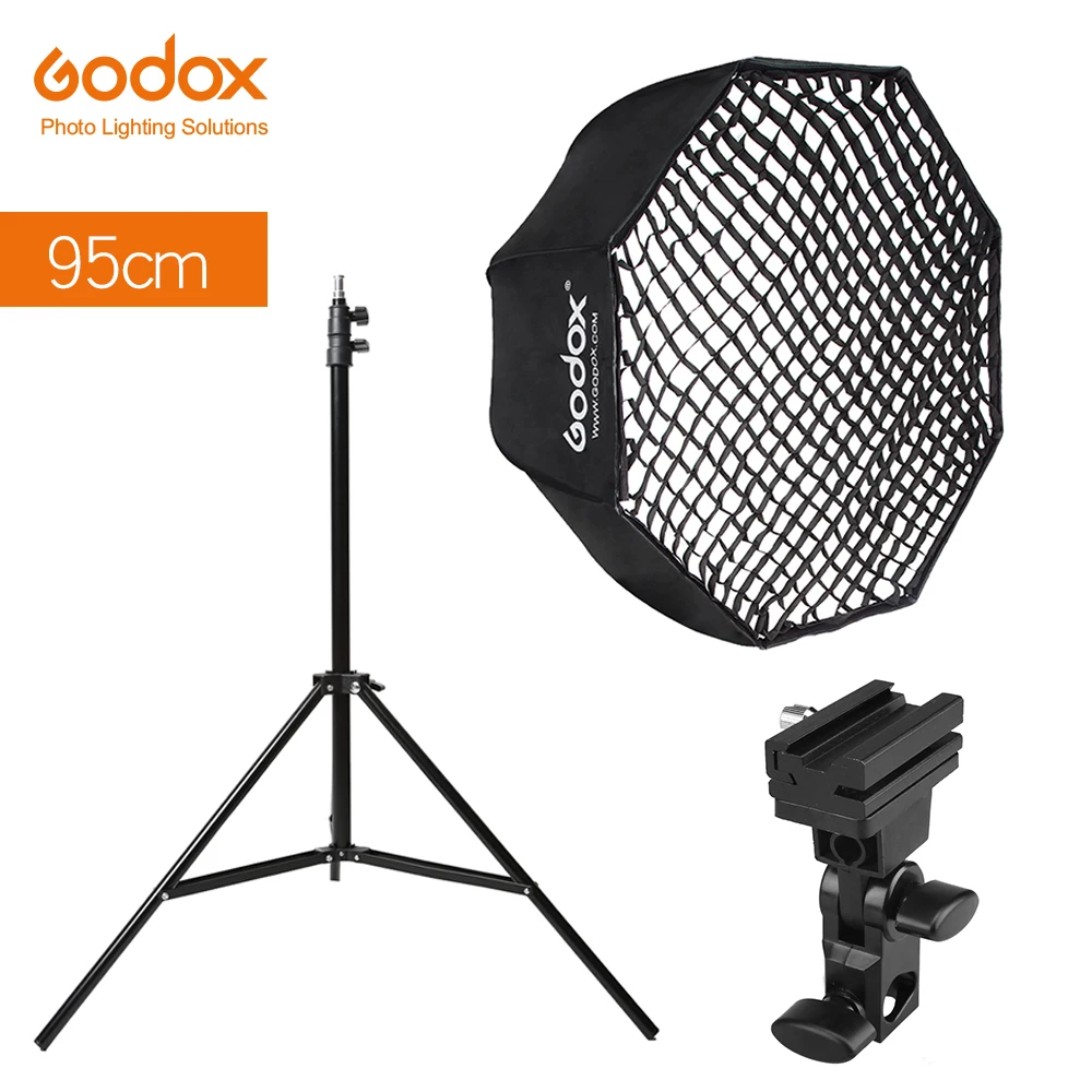 Godox Portable 95cm 37.5" Octagon Umbrella Softbox Honeycomb Grid Light Stand Hot Shoe Holder Bracket for Flash Speedlight
