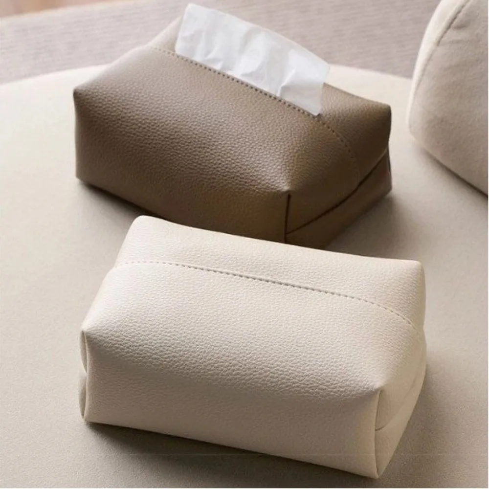 Artificial Leather Tissue Box Square Design Solid Color Tissue Storage Box Desktop Decoration Dustproof Tissue Paper Storage Bag