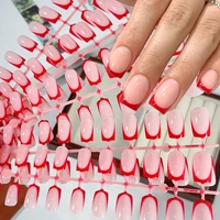 120 faux ongles courts carrés blancs style French, rose nude, forme cercueil, brillants, à presser, couvrance totale, prêts à poser # 3