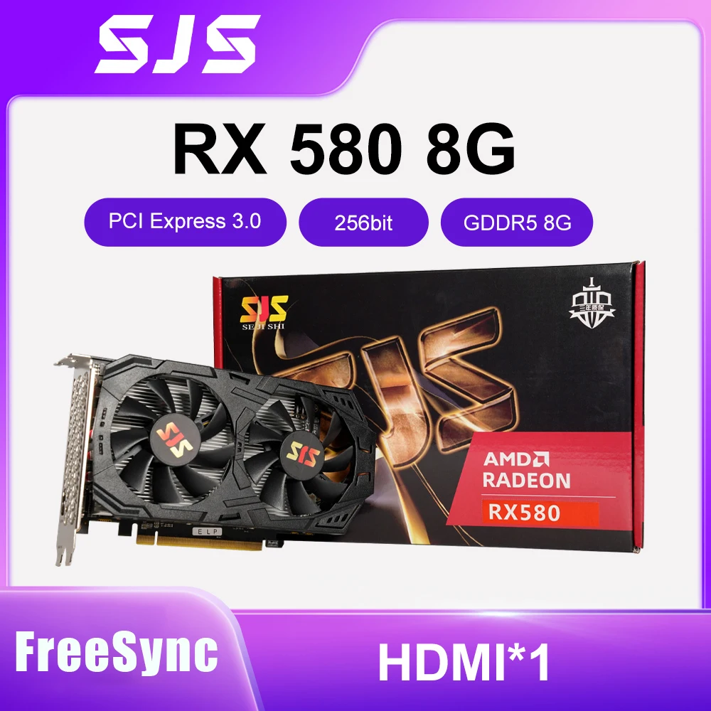 

Видеокарта SJS RX 580 8G 256Bit 2048SP GDDR5 AMD GPU, графические карты для геймеров RX580 Radeon 8 ГБ, игровая карточка для майнинга