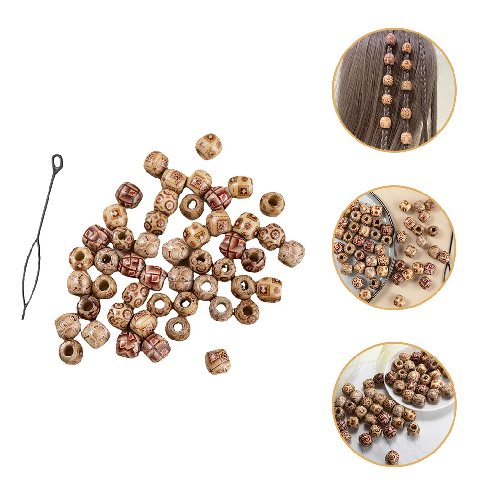 

60 Pcs Decorate Braid Decoration Hair Accessories Beads Wood Wooden for Crafts