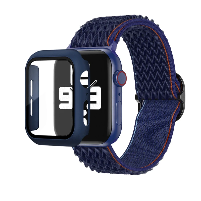 Elastic Nylon Loop Bracelet with Scrunchie Strap for Apple Watch with Case Combo