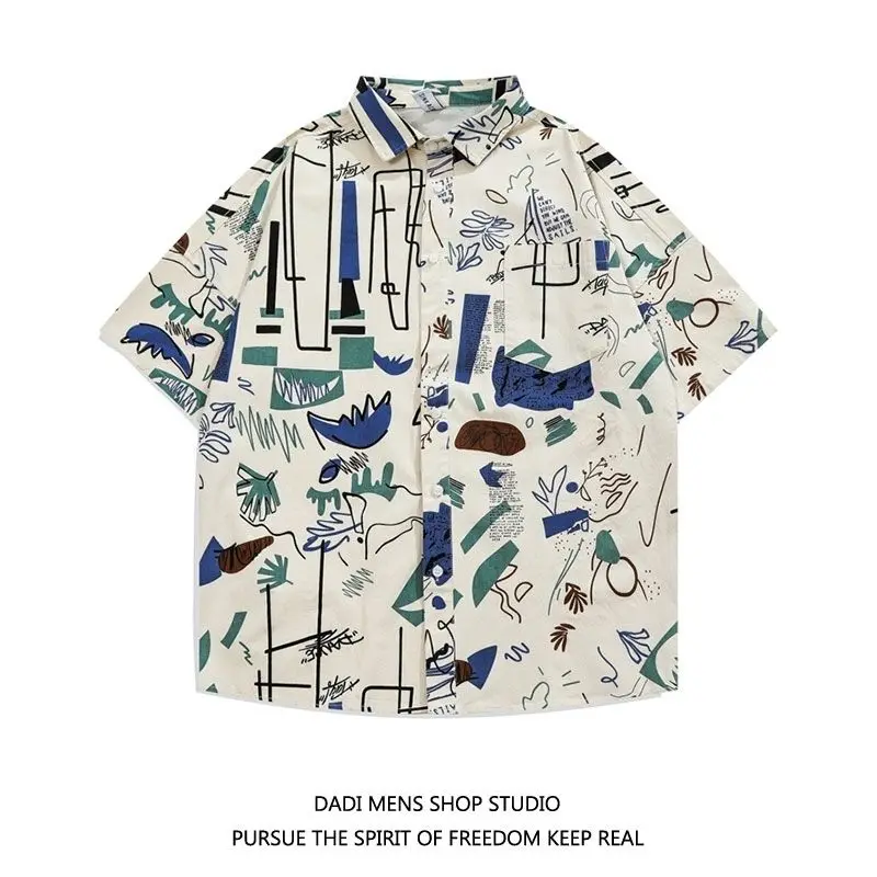 

Trendy brand creative all over printed loose beach short-sleeved shirt for men Japanese style street versatile couple flowers