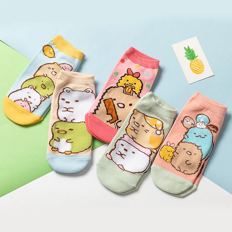 

5Pairs/lot Kids Socks Anime Sumikkogurashi Breathable Boat Socks Cute Sumikko Gurashi Solid Color Comfortable Cotton Ankle Socks