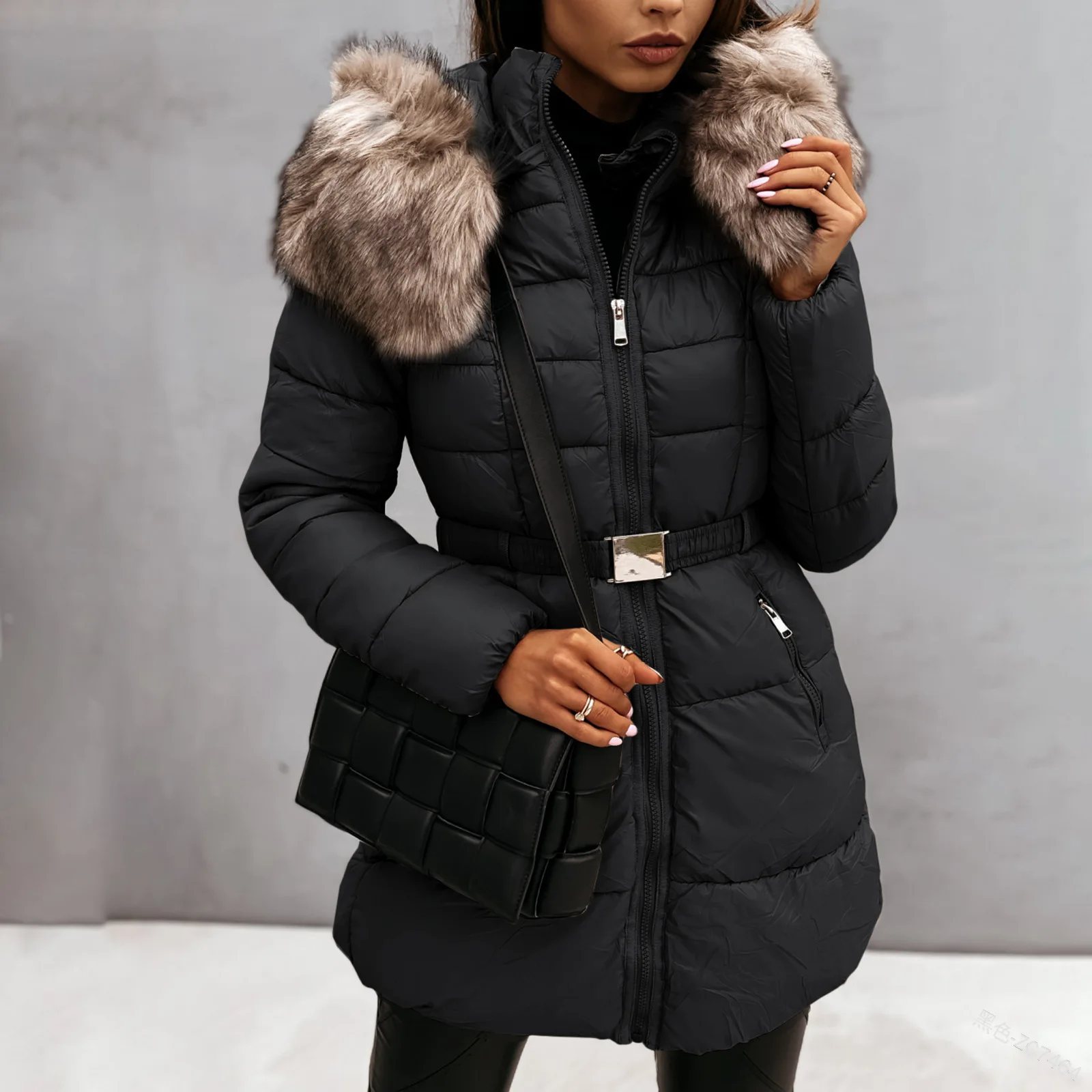 

Wepbel Fur Collar Parkas Outwear Hat Warm Fitted Waist Cotton-Padded Coat Jackets Winter Clothing for Women Casual Down Coats