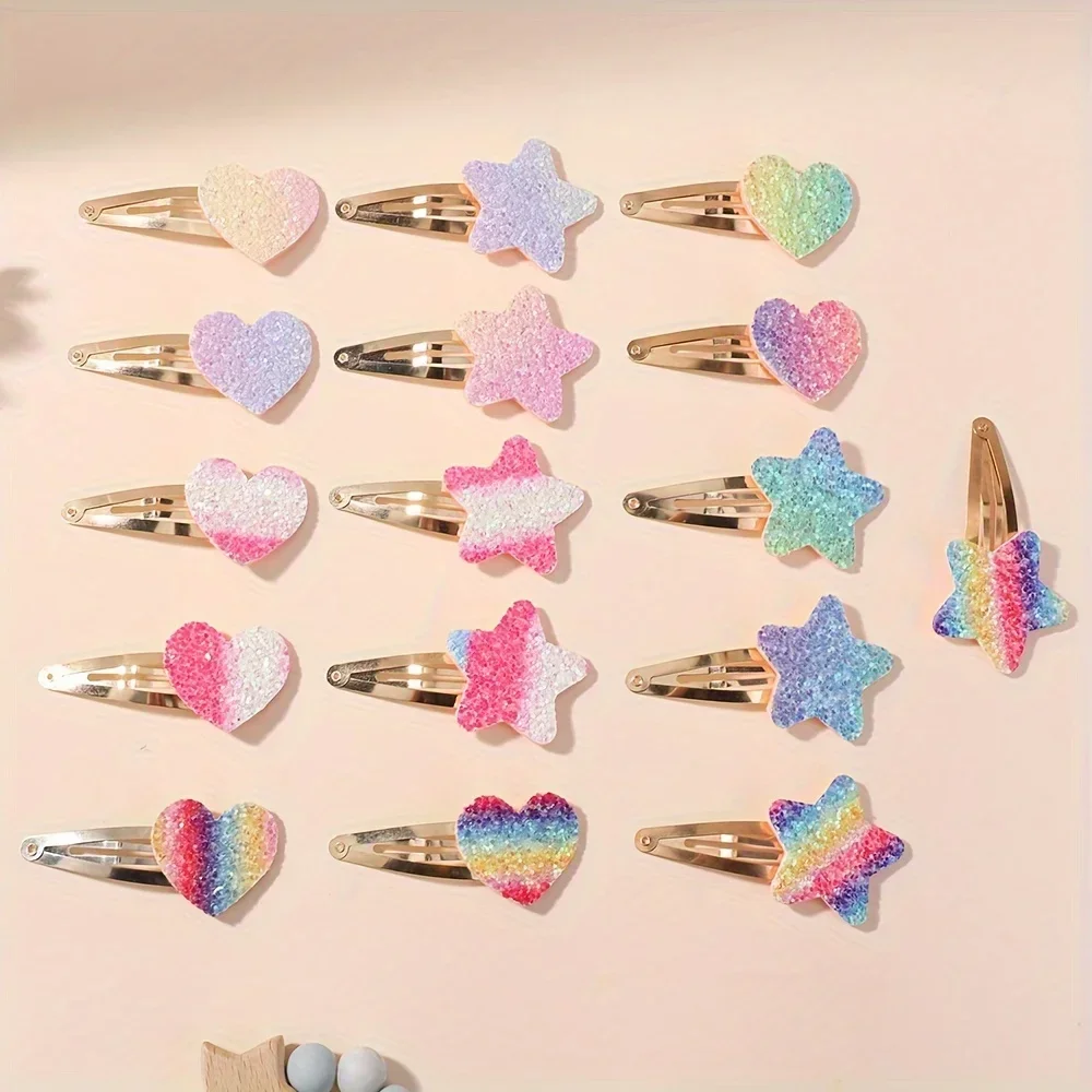 16Pcs/set Cute Glitter Rainbow Heart Star BB Handmade Hair Clips for Girls Handmade Hairpins Barrettes Headwear Hair Accessories 3