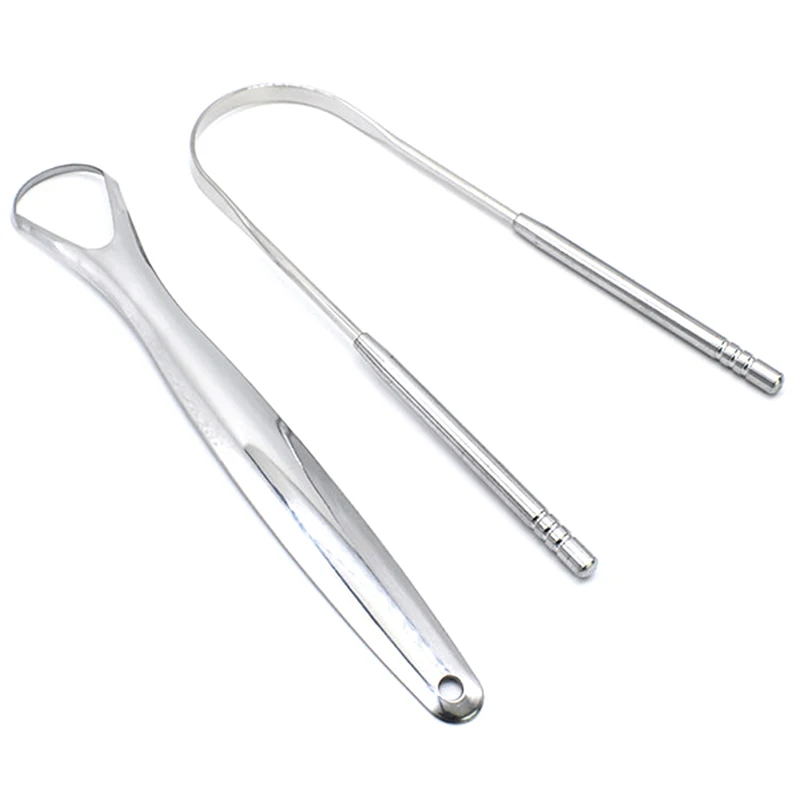 Stainless Steel Tongue Scraper Silver Metal Cleaner Eco-friendly Oral Care Fresh Tool Reusable Breath Brush 2 Pcs-tongue scraper,dental cleaning tools