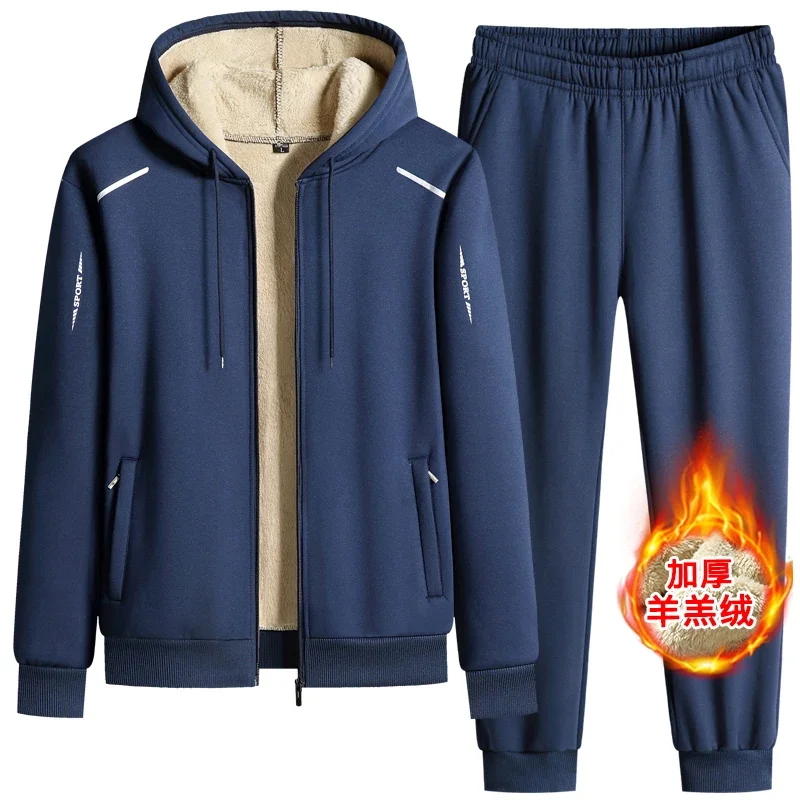 

New 2023 Keep Warm Casual Sport Suits Fashion Tracksuit Sweatsuit Mens Fleece Jogger Gym Sportswear Sets Male Oversized