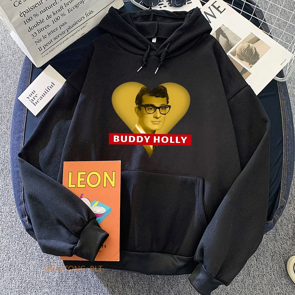 

Buddy Holly Sweatshirt Grunge Fashion Comfortable Graphic Printing Moletom Men/women Hooded Fleece Soft for Autumn/Winter Hoodie