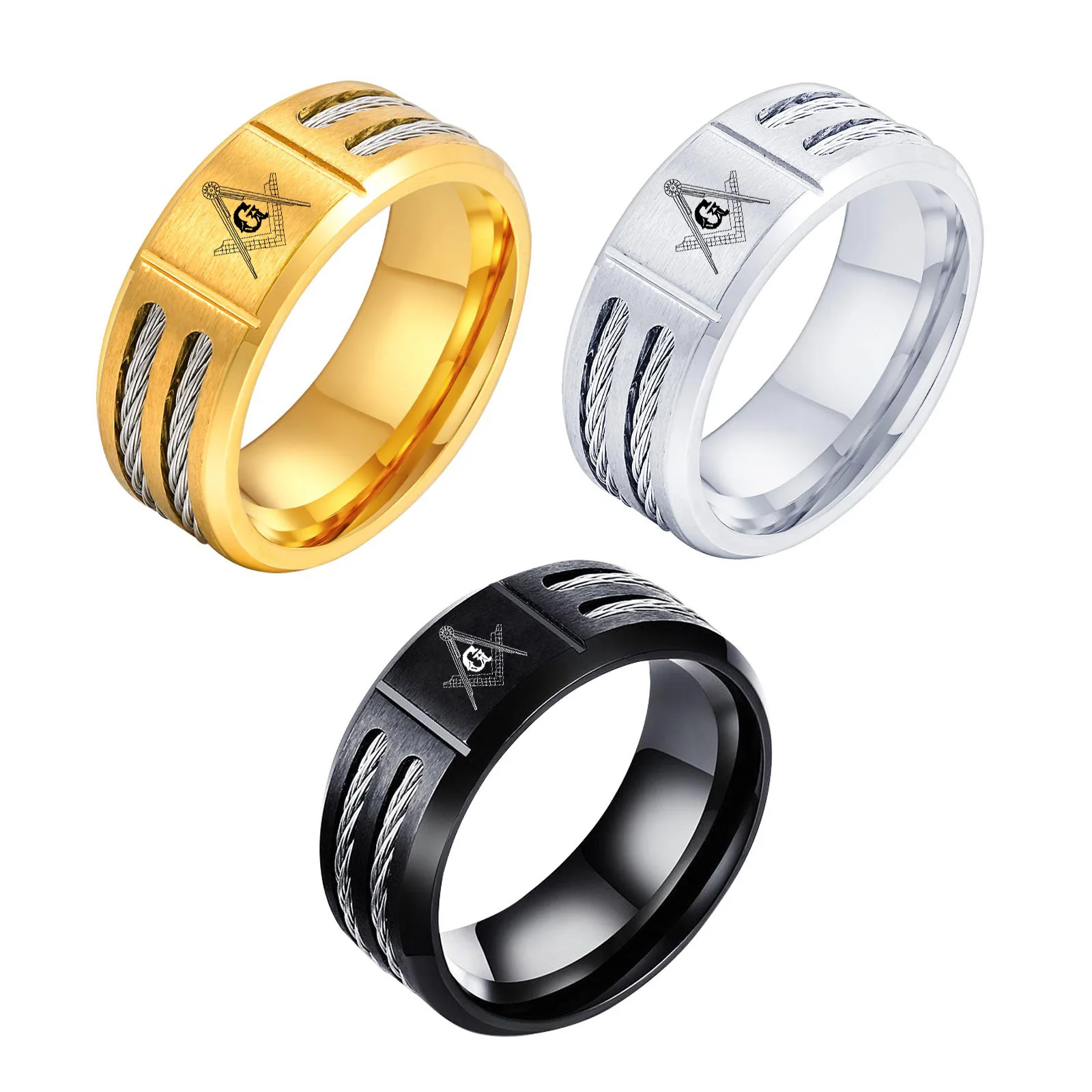 Masonic-Inspired Chunky Waterproof Stainless Steel Ring