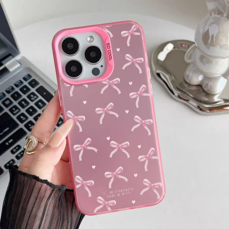 Acrylic Hard Matte Cover with Pink Stripe and Bow Design