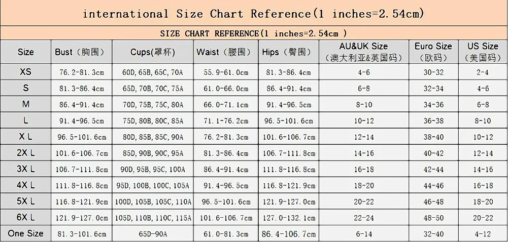 Swimsuit Size Chart