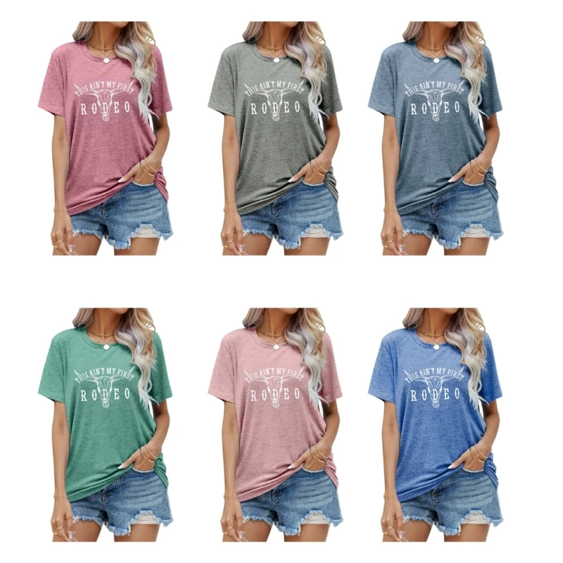 

Women Cowgirls Graphic Letters T-Shirt Vintage Country Music Short Sleeve Top