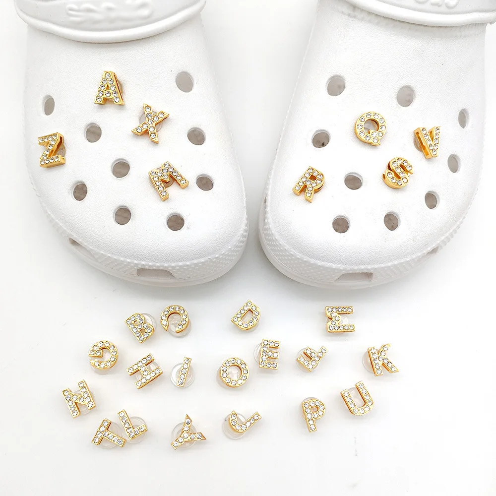 

1Pcs Fashion Gold Letters Metal Shoe Charms Garden Shoe Decorations For Croc Jibz Charm Backpack Kids X-Mas Gifts Jibz