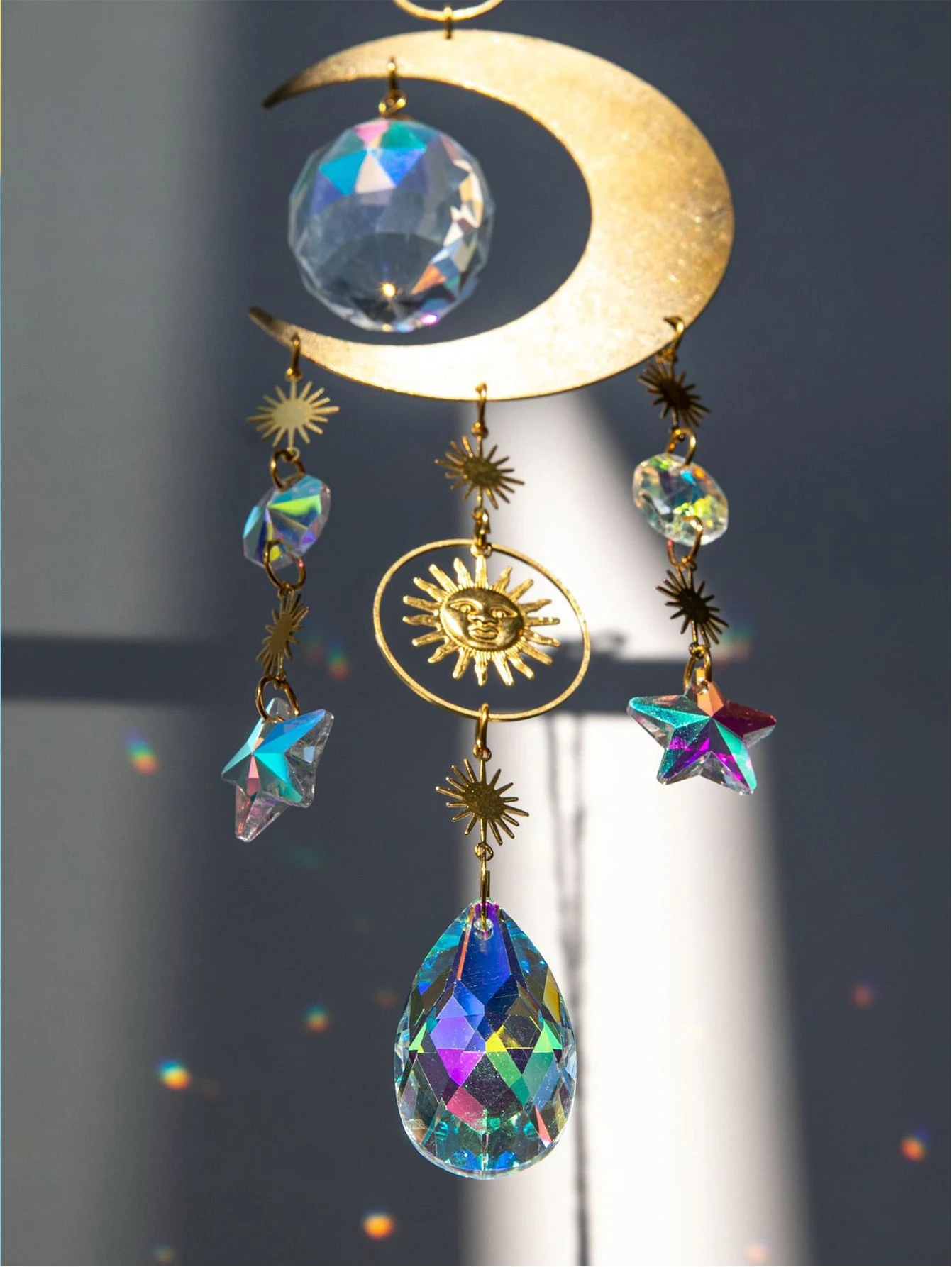 1pc moon stars crystal pendant crystal sun catcher hanging window home decor light shadow wind chime