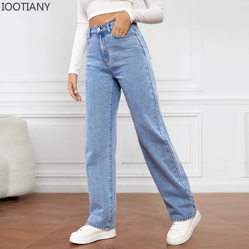 IOOTIANY New Europe And The United States New Loose Casual Trousers Fashion With Straight Jeans High-waisted Washed Ladies Jeans