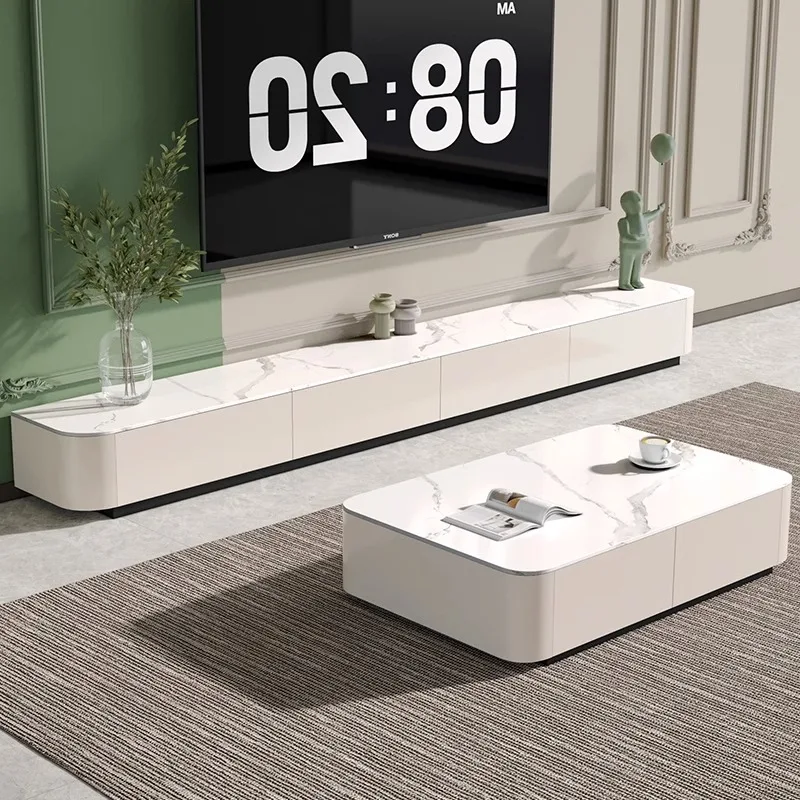 Slate TV Stand Glass Door Home Living Room Luxury Modern Minimalist Solid Wood Floor Standing 2025 New Model Coffee Table Set