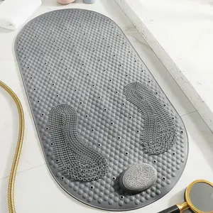 Wozhidaose Bathroom Organizer Foot Scrubber Shower Mat with Pumice Feet Scrub Stone Bathtub Mat with Antislip Suction Cups and Drain Holes Non Slip