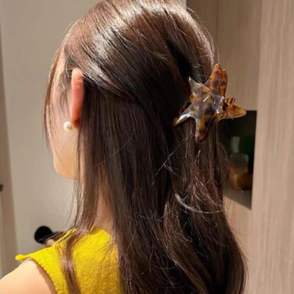 Starfish Leopard Print Clip Claw Women's Korean Half-Tied Hair Clip Claw Shark Clip For The Back Of The Head Hairpin Accessories