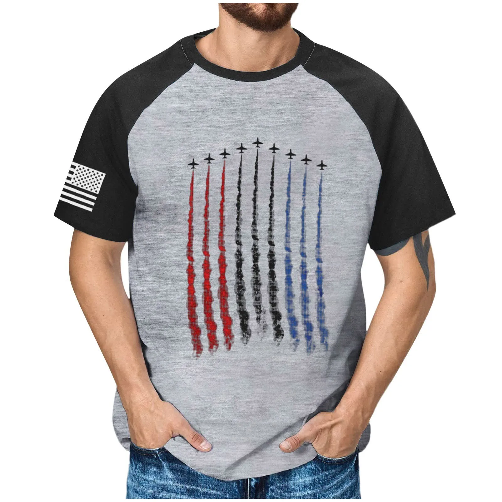 

Рубашка реглан мужская с коротким рукавом, повседневная облегающая блузка с принтом «Независимый день», топ свободного покроя, лето