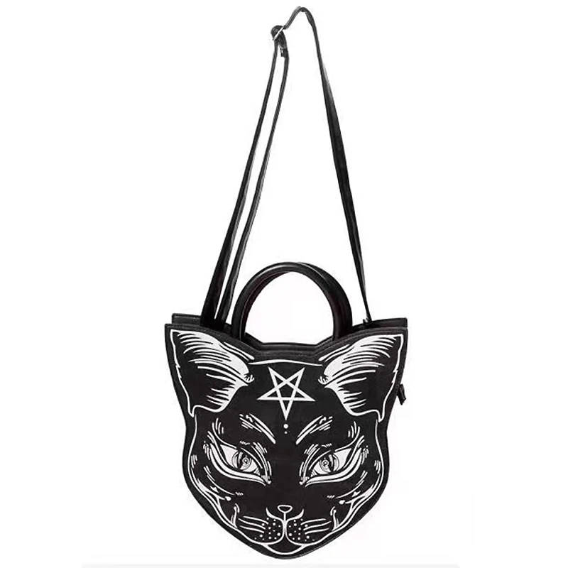 Gothic Pentacle Cat Purses and Handbags for Women Punk Harajuku Style Girls Shoulder Bag Black Top Handle Purse Fashion Totes