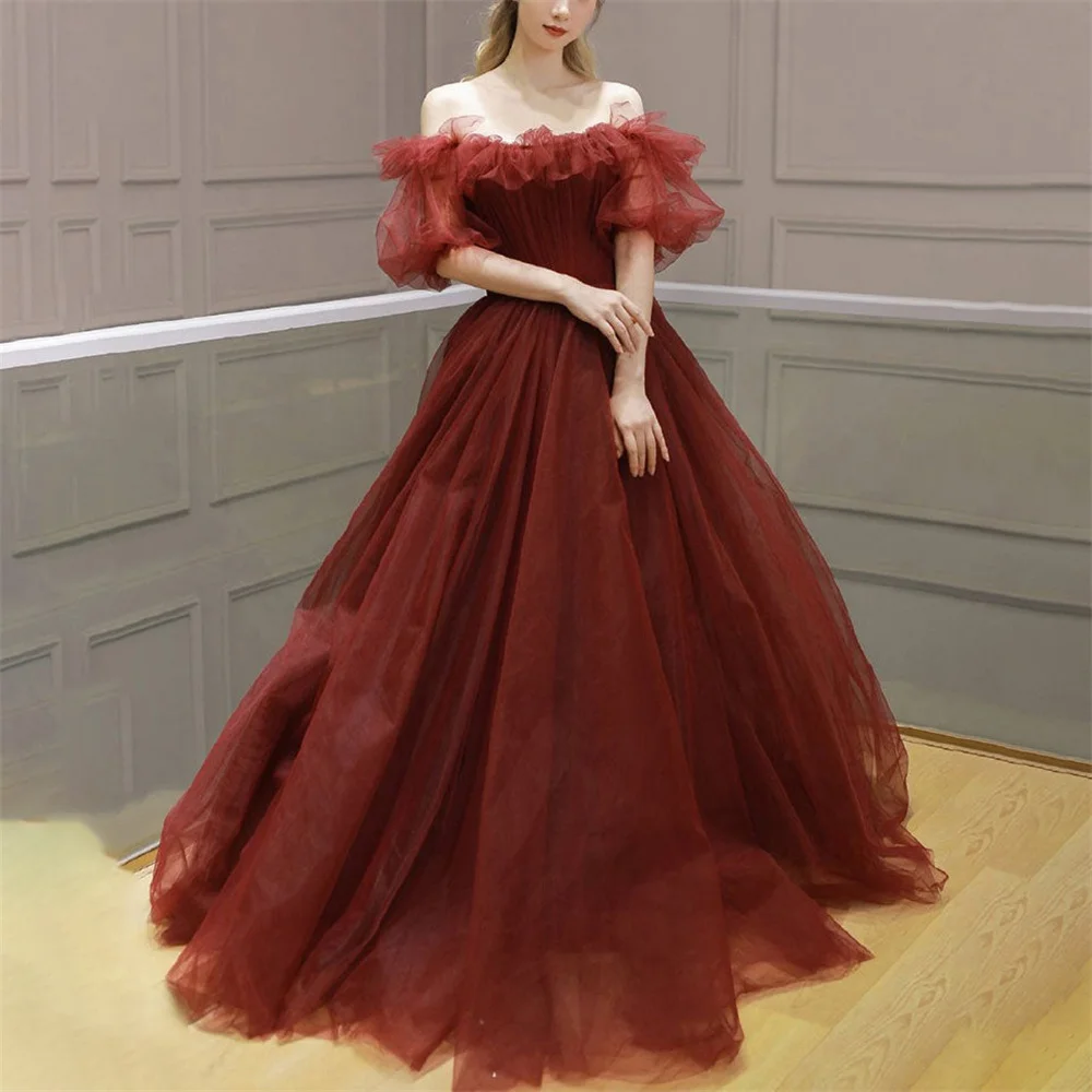

Lily Net A Line Chic Woman Evening Dresses Gown Ruched Off the Shoulder Ball Gown Strapless Night Dresses Gown robes de soirée