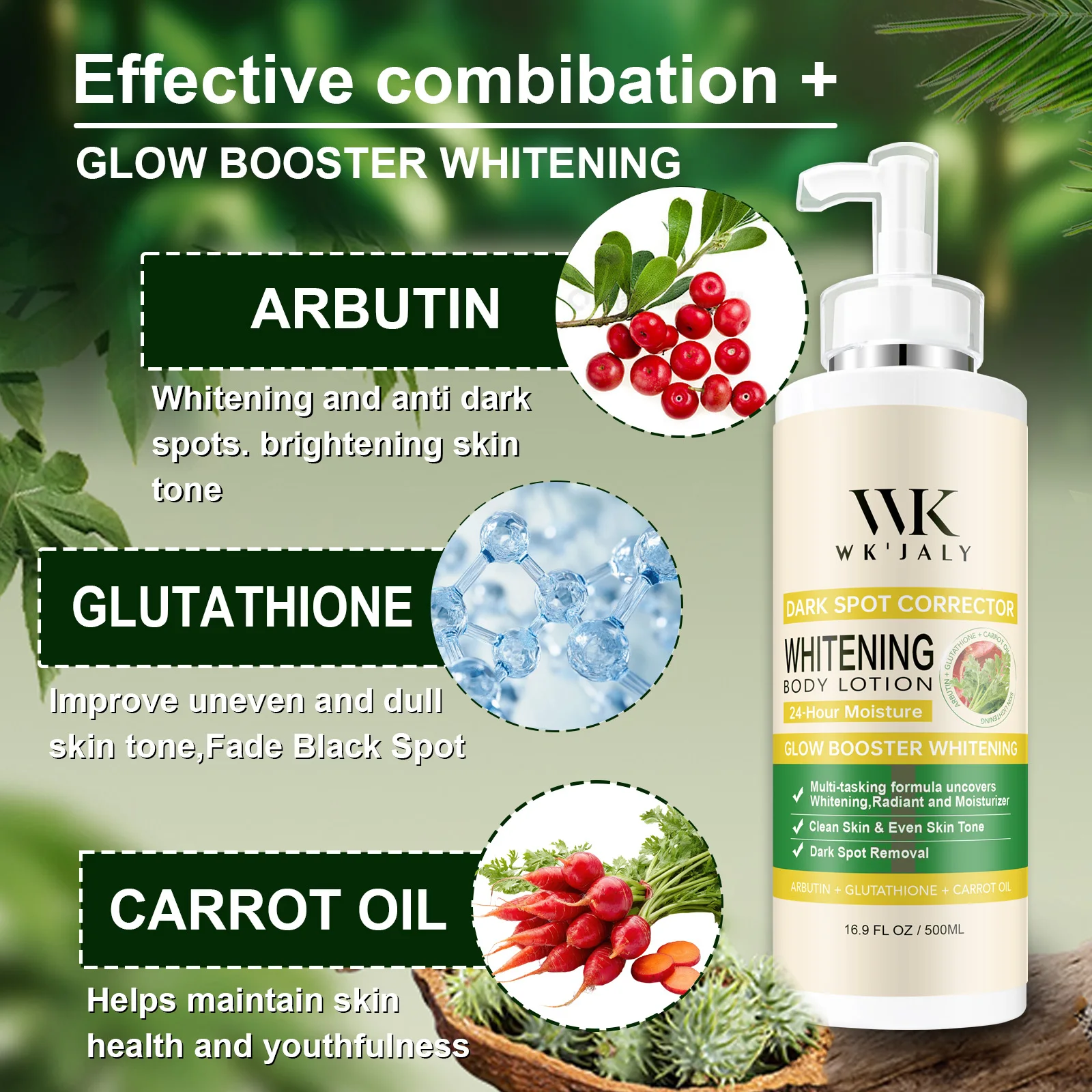 WK JALY Glow Booster Whitening Body Lotion, With Glutathione, Remove Dark Spots, Melanin, Even Skin Tone Cream for All Skin Type
