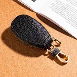 Unisex PU Leather Zipper Key Organizer Wallet with Large Capacity (Black)
