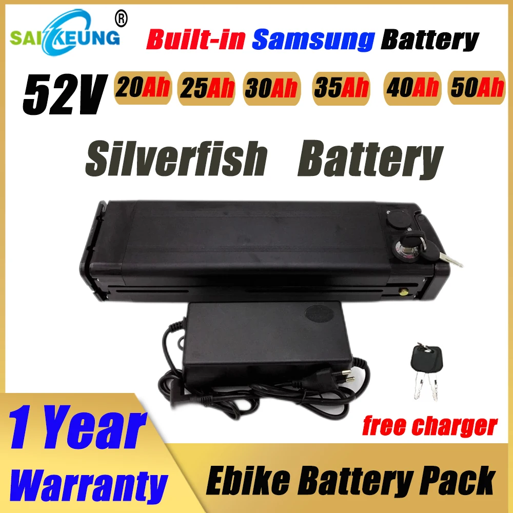 

Silver Fish electric bike battery 52v 18650 48V 40 50 60AH lityum pil paketi 30AH fietsaccu fiets batterij 36V 20AH 72V borsa