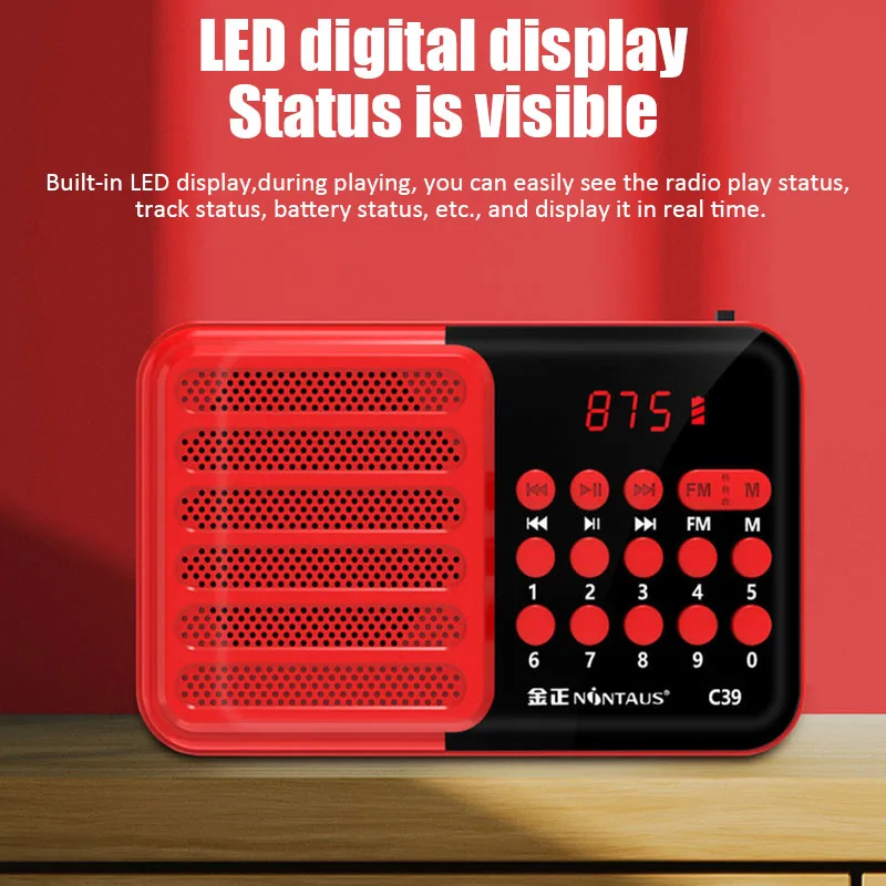 Mini FM Radio Portable Radios Receiver Bluetooth Stereo Speaker MP3 Player with MIC/LCD Display Support TF Card Headphones Play