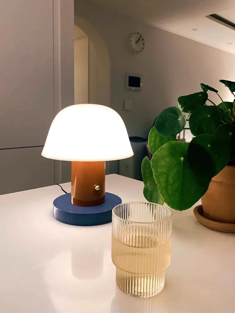 Mushroom Night Lights Rechargeable Cordless Wooden Mushroom Portable Desk Lamps For Bedroom Studyroom