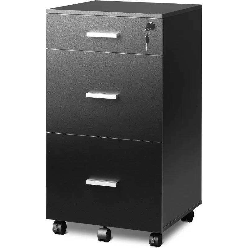 

DEVAISE 3 Drawer Rolling File Cabinet with Lock, Wood Filing Cabinet fits Letter / A4 Size for Home Office, Black