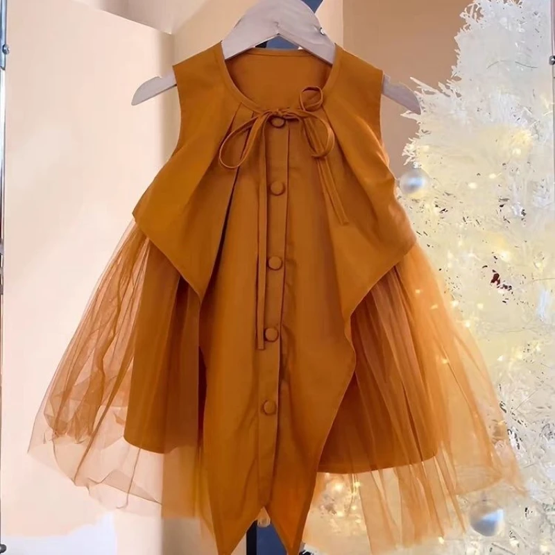 فساتين صيفية للأطفال موديل 2025 بدون أكمام غير منتظمة للفتيات فستان الأميرة الشبكي المرقعة ملابس أطفال ملابس أطفال 4 5 6 7 8 9