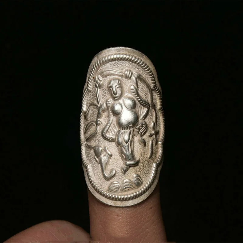 1.8 "Colleziona Rare Old Chinese Miao Silver Dynasty Palace Person Man Ring Rings