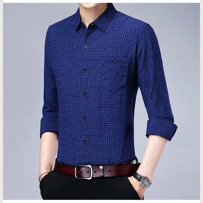 Spring and Autumn Long Sleeve Men's Shirt Button Dot British Loose Size Fashion Casual Cardigan Streetwear Polka Dot Tops