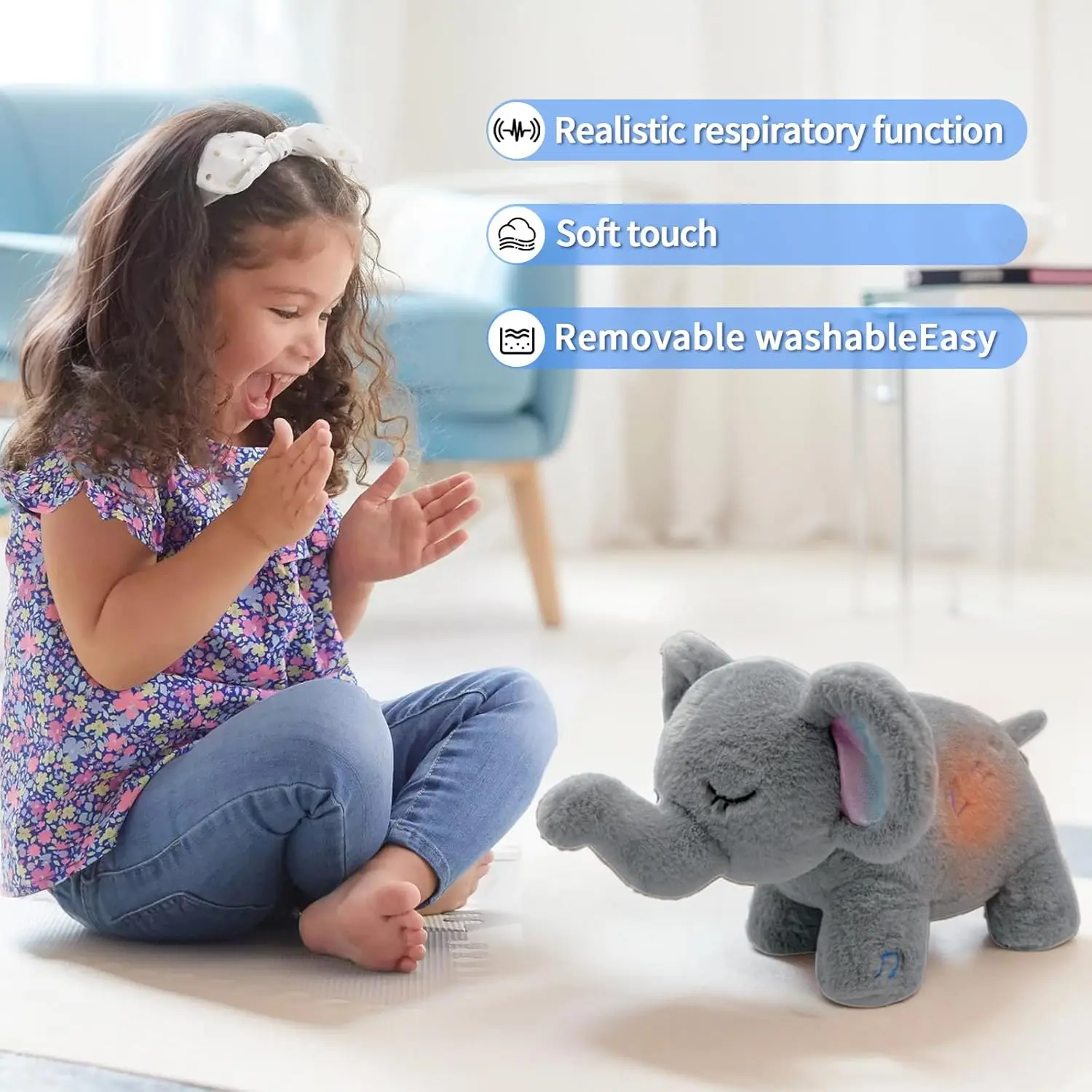 Breathing Elephant Plush Doll Stuffed Toy Baby Breathing Sleeping Companion Music and Light Doll Sensory Stuffed Toy Kids Gift