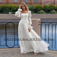ADLN High Quality Beach Wedding Dresses Square Neck Puff Slevees Beading Pearl Sweep Train Chiffon Boho Bridal Gown Robe Mariage 1