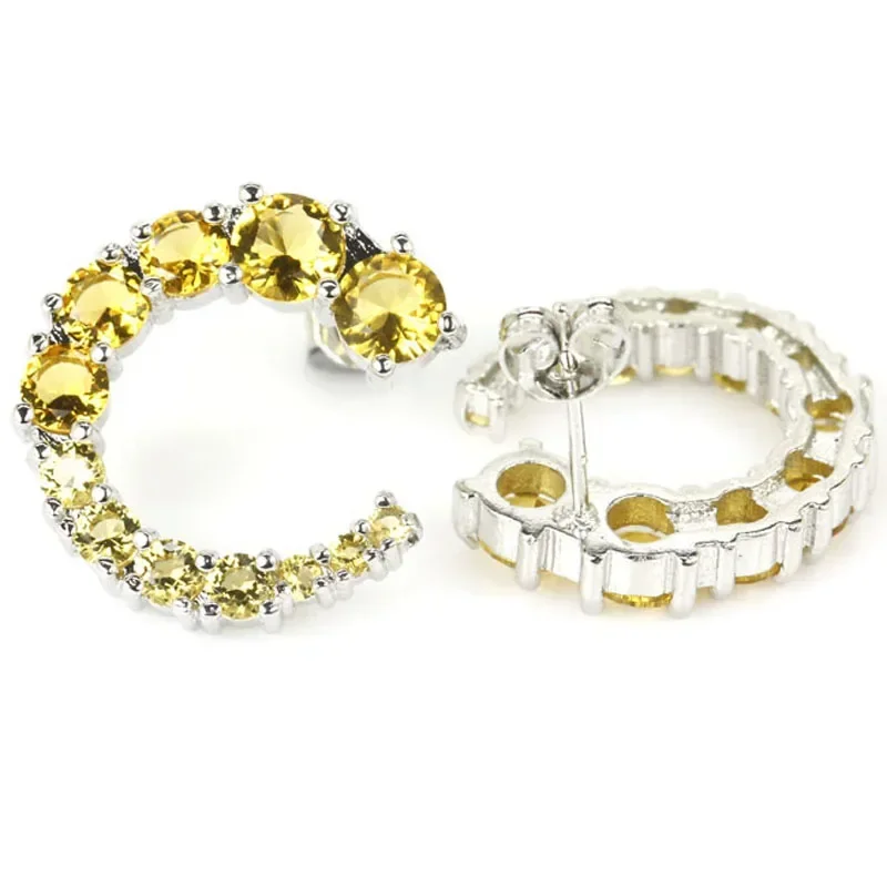 3.5g 925 SOLID STERLING SILVER Stund Earrings Moon Shape Unheated Green Peridot Citrine Tanzanite For Girls Daily Wear