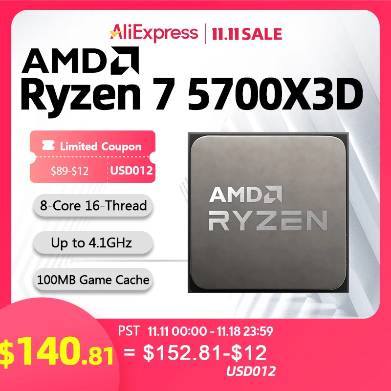AMD RYZEN&trade; 7 5700X3D CPU Gaming Processor 8-Core 16-Thread 4.1GHz 7NM 100MB Game Cache Socket AM4 cpu processor