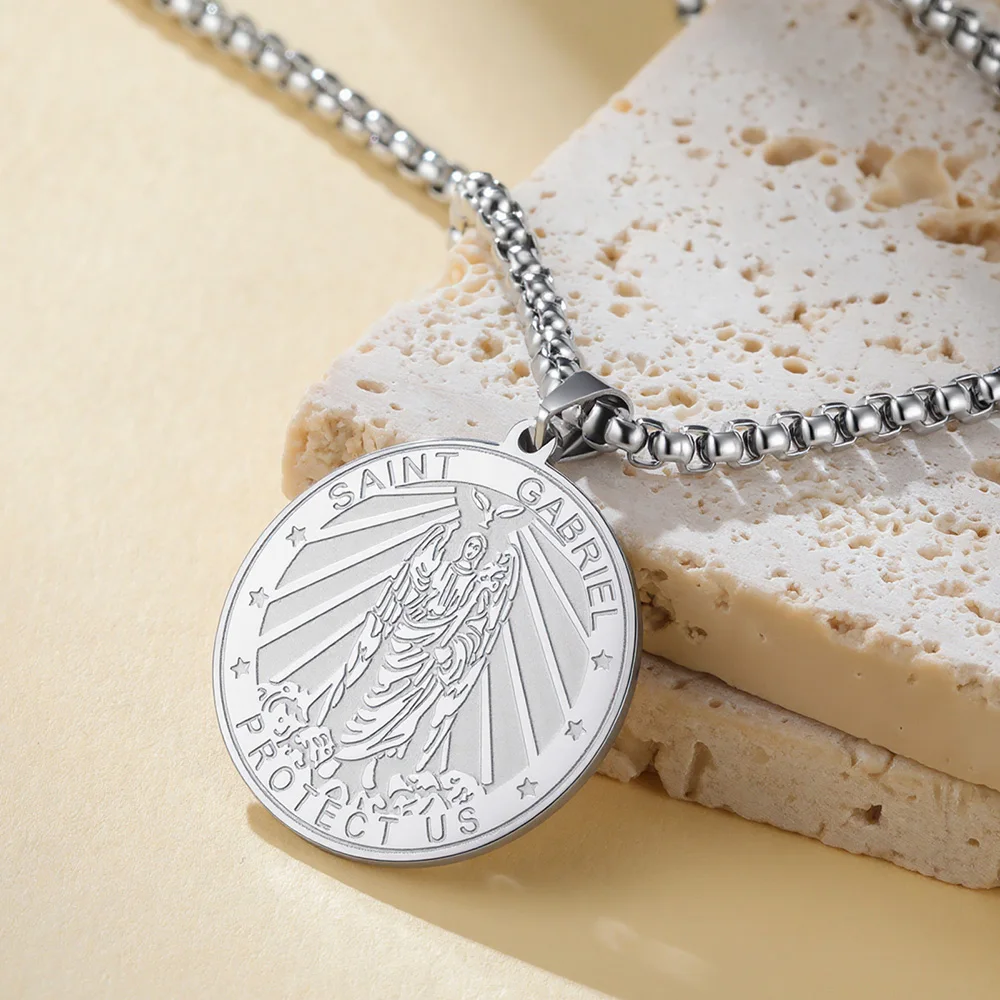 Dawapara Erzengel Gabriel Anhänger Halskette doppelseitig geschnitzt spiritueller Schutz Amulett Edelstahl Schmuck – Detail 19