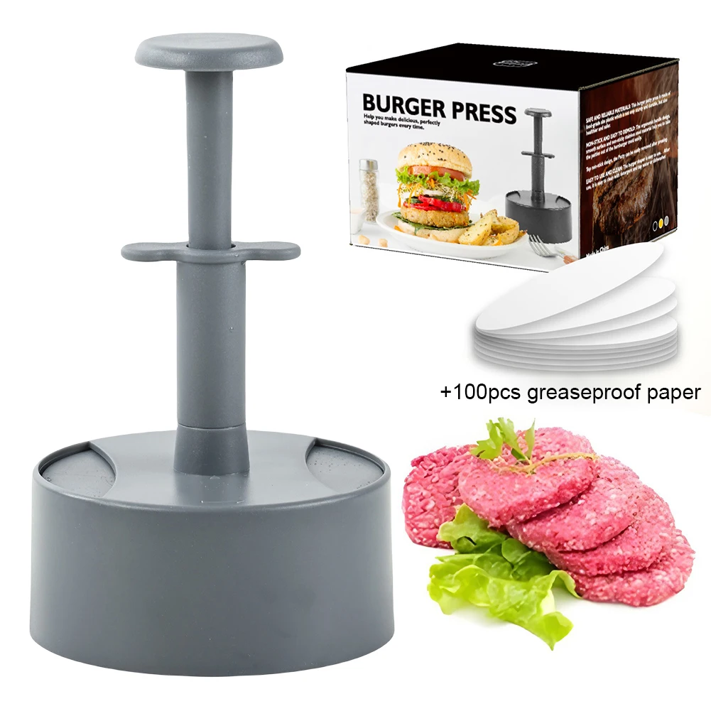 Non-Stick Hamburger Patty Maker Stuffed Burgers Beef Veggie Maker Mold with 100 Patty Papers Hamburger Mold Meat Kitchen Tools