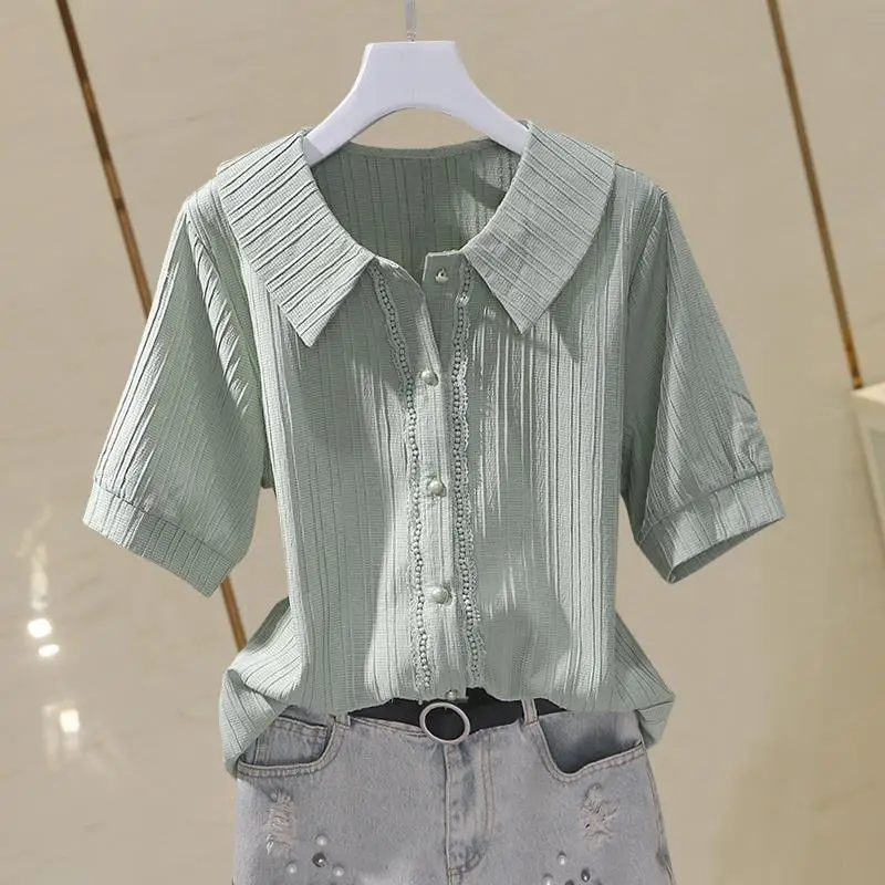 Blouse Femme été En Coton Et Lin – Col Claudine, Manches Courtes, Tunique Ample, Décontractée, Couleur Unie, Léger