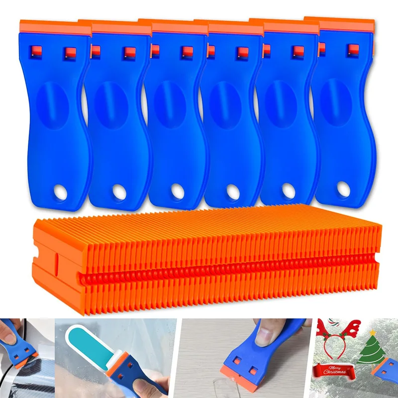 Plastic Razor Blade Scraper 100 Pcs Plastic Blades Window Cleaning Scraper for Removal Glue Labels Sticker on Car Glass