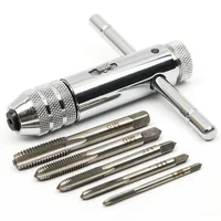 Clé de support de robinet à cliquet à poignée en T réglable en argent avec 5 pièces M3-M8 3mm-8mm filetage de vis Machine prise métrique robinet en forme de T 1