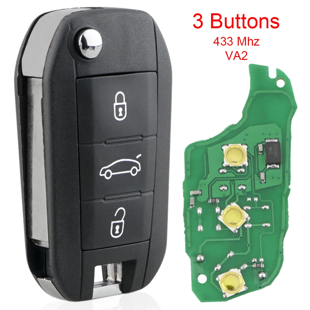 

3 Buttons Car Remote Key with 46 Chip and VA2 Blade Auto Car KeyReplacement Fit for Peugeot 208 2008 301 308 5008 508