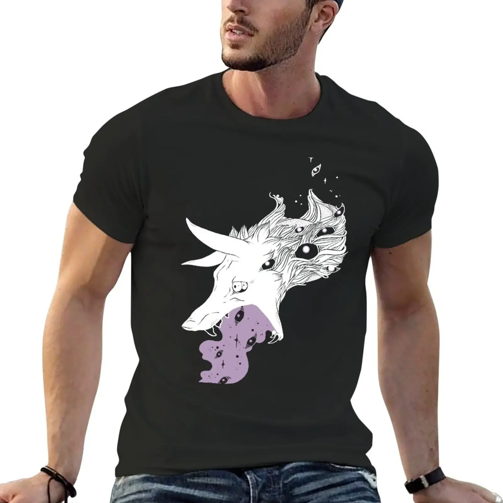 

Мужские футболки с коротким рукавом дикий волк существо со звездами и имитацией тяжелых веса аниме