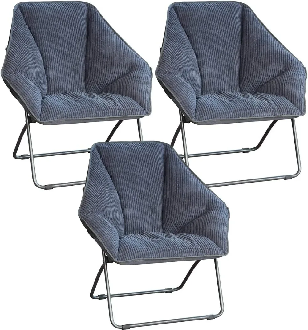 Hexagon Folding Dish Chair, Portable Metal Frame, Comfortable Corduroy, Pack of 2 for Gaming and Living Rooms