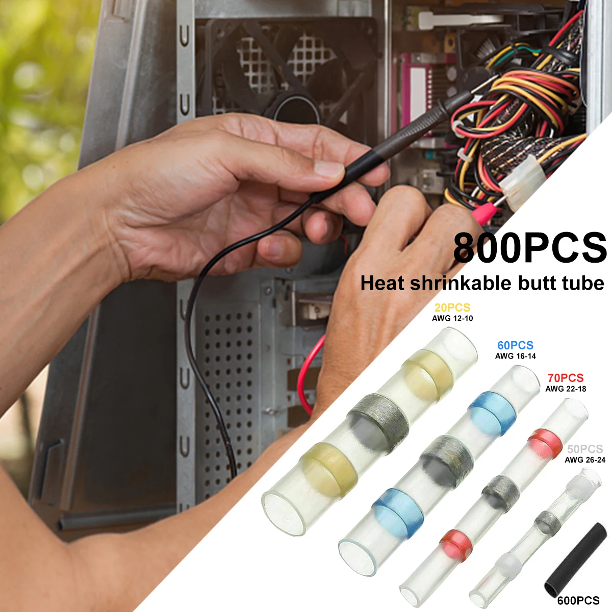 

800 Pcs Solder Seal Wire Connectors and Heat Shrink Tube Sleeves Kit Waterproof Heat Shrink Butt Wire Connectors Insulated